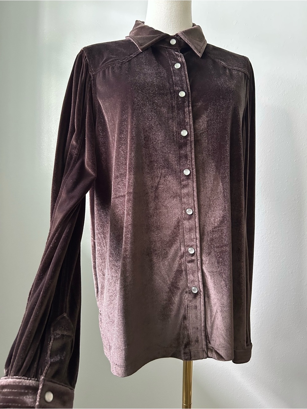 Cruel Denim Brown Velvet Snap Front Western Equestrian Rodeo Shirt Women’s L